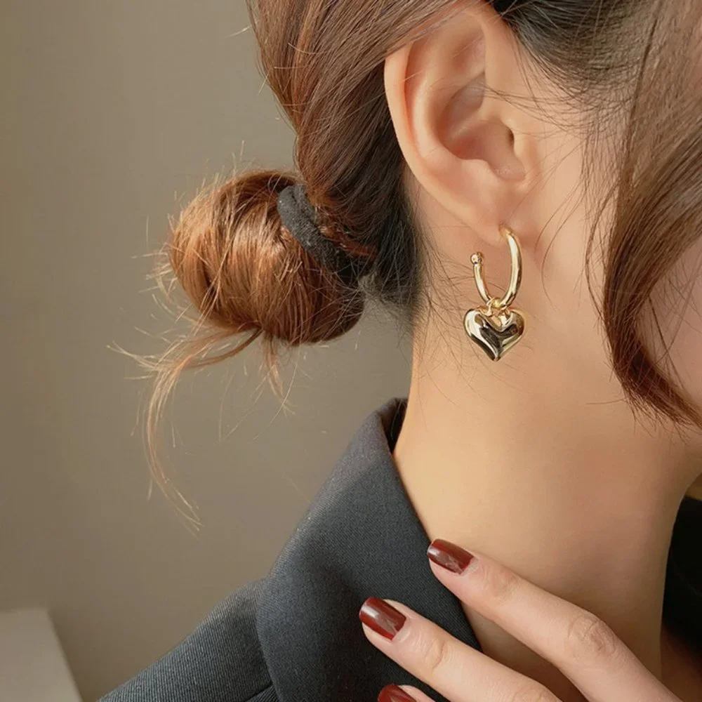#NEW 925 Sterling Silver Heart Drop Round Hoop Earrings